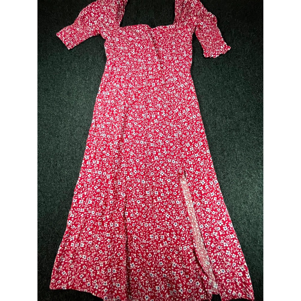 Mi Ami Francesca's A-Line Dress Womens Medium Red Floral Puff Sleeve Side Slit